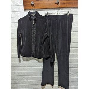 Onque Casuals Women's Black Embellished Velour 2 Piece Lounge Set Size S/M